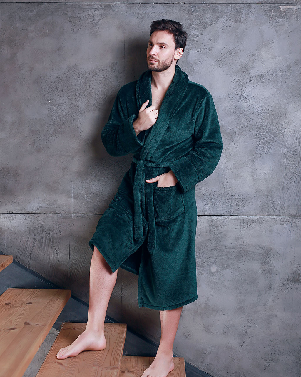 Халат чоловічий махровий без капюшона Смарагдовий, фото 1