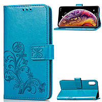 Чехол Clover для IPhone XR книжка с узором кожа PU голубой