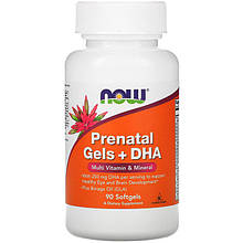 Пренатальний гель із ДГК NOW Foods "Prenatal Gels + DHA" для вагітних і жінок, що народилися (90 гелевих капсул)