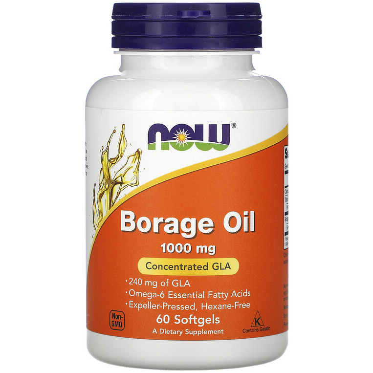 Олія бурачника NOW Foods "Borage Oil" 1000 мг, найвищий вміст ГЛА (60 гелевих капсул)