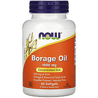 Масло бурачника NOW Foods "Borage Oil" 1000 мг, наивысшее содержание ГЛА (60 гелевых капсул)