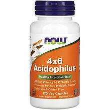 Ацидофілус NOW Foods "4x6 Acidophilus" 4 мільярда корисних бактерій і 6 пробіотичних штамів (120 капсул)