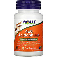 Ацидофілус NOW Foods "4x6 Acidophilus" 4 мільярда корисних бактерій і 6 пробіотичних штамів (60 капсул)
