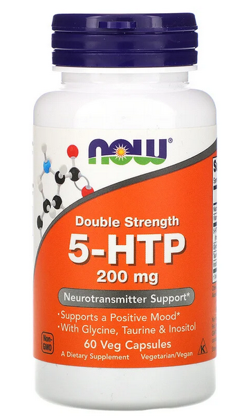 Антистесс, поліпшення роботи мозку NOW Foods 5-HTP 200mg 60 caps, фото 1