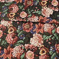 Гобелен чорний в теракотові, бежеві квіти, ш.150