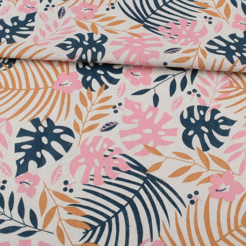 Деко-льон білий, сині, бежеві, рожеві листя, ш.155