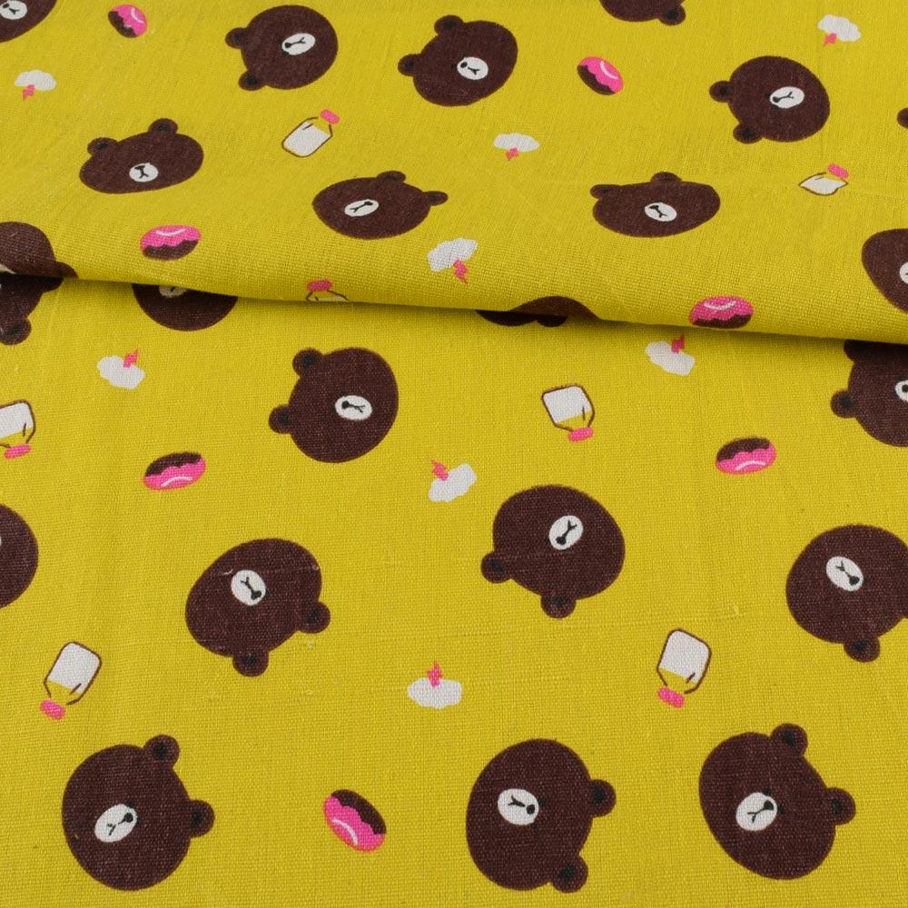 Деко-льон жовто-зелений, коричневі ведмедики, ш.150