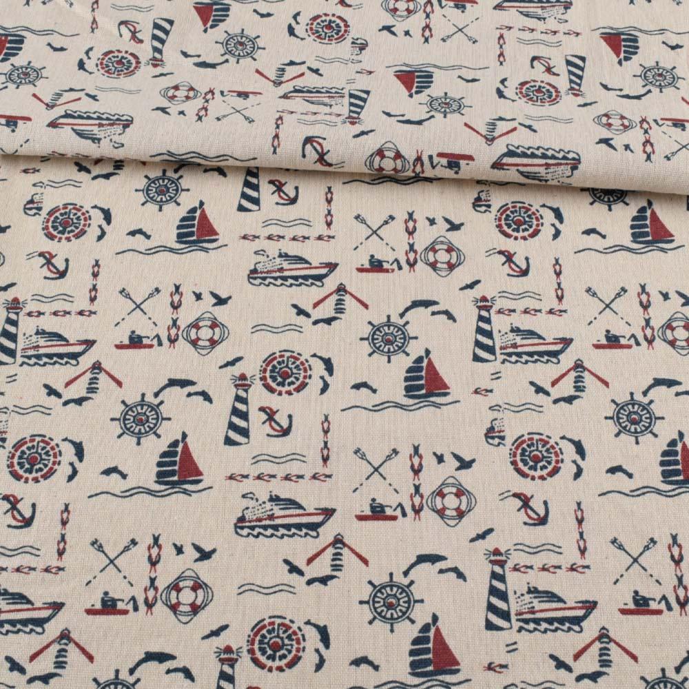 Деко-льон бежевий, кораблики, маяки, ш.155