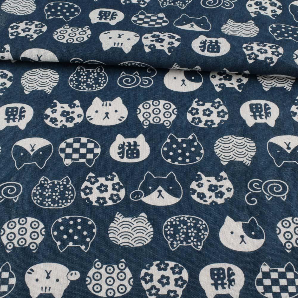 Деко-льон синій, білі графічні кішки, ш.150