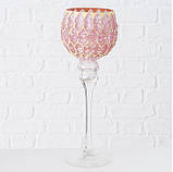 Набір 3-х підсвічників у вигляді келиха рожеве скло h30-40см, фото 2