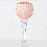 Набір 3-х підсвічників у вигляді келиха рожеве скло h30-40см, фото 4