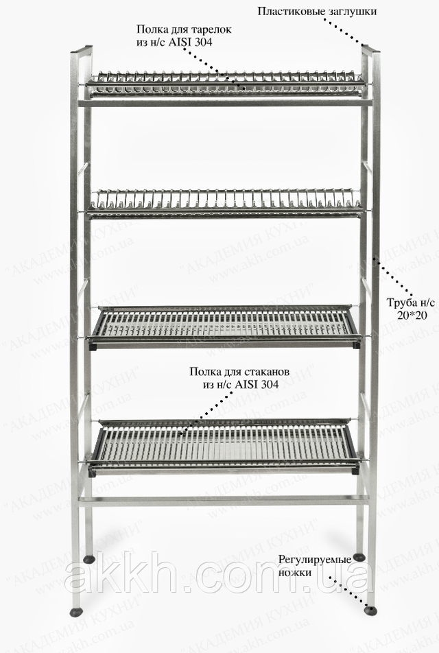 Фото Стеллаж для сушки посуды из нержавейки 4 полки 