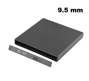 Зовнішня USB кишеня для DVD-RW 9.5мм Slim SATA, кабель USB у комплекті, чорний