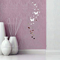 Наклейки на стену бабочки Акриловые декоративная зеркальная серебро 30 штук в упаковке 8362