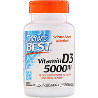 УЦЕНКА! Doctors Best, витамин D3 (360 капс. х 5000 МЕ), vitamin D3, вітамін D3, 30.06.2024