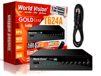 Тюнер Т2 World Vision T624A + навчаний пульт + HDMI кабель