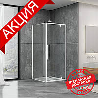 Квадратна душова кабіна Dusel DL198/DL196 Chrome, 100х100х190, двері орні, скло прозоре