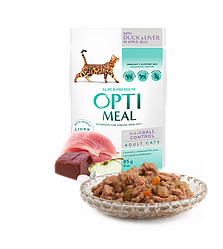 Вологий корм Optimeal Hairball Duck (Оптіміл для виведення шерсті з качкою), 85г.