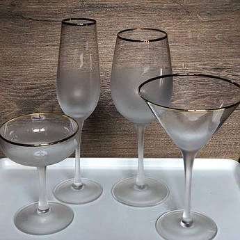 Набір келихів DS Rome Gold для вина 375 мл 4 шт Білий напівпрозорий Матовий