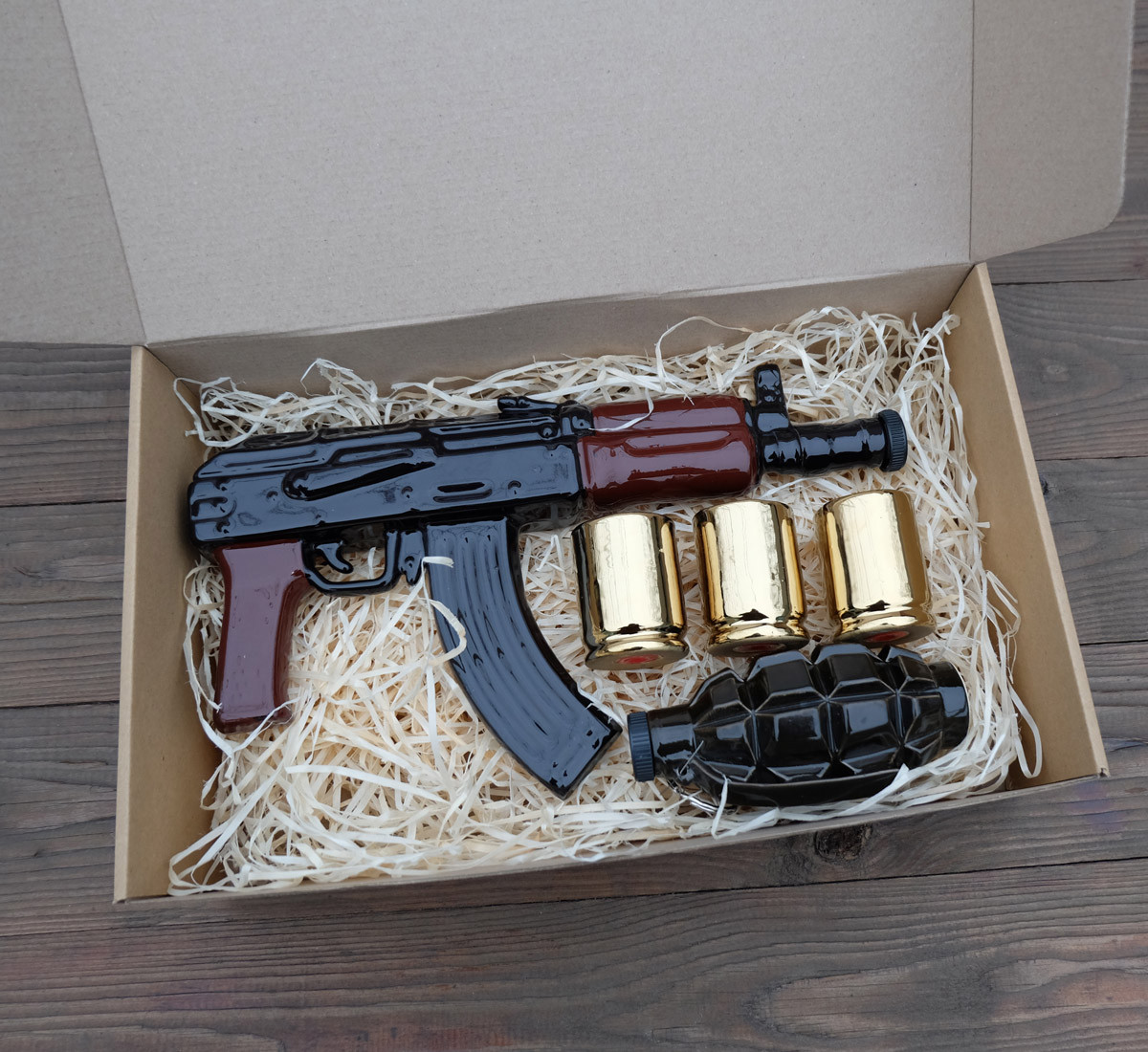 Набір для алкоголю АК, граната Ф1 і чарки - Бойовий Резерв / Подарунок чоловікові, військовому, фото 1