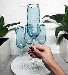 Келих для шампанського "Блакита хвиля" із золотим обідком 275 мл