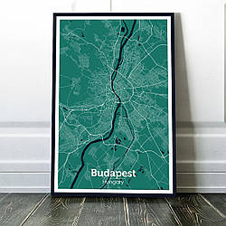 Картина карта міста, улюблене місто - Будапешт 60х90см