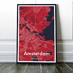 Картина карта міста, улюблене місто - Амстердам 60х90см