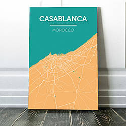 Картина карта міста, улюблене місто - Касабланка 60х90см