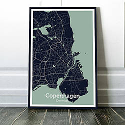 Картина карта міста, улюблене місто - Копенгаген 60х90см
