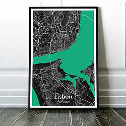 Картина карта міста, улюблене місто - Лісабон 60х90см