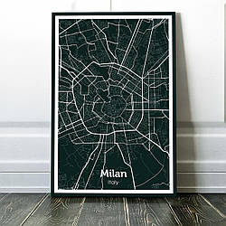 Картина карта міста, улюблене місто - Мілан 60х90см