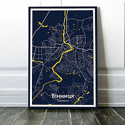 Картина карта міста, улюблене місто - Вінниця 60х90см