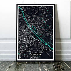 Картина карта міста, улюблене місто - Відень 60х90см