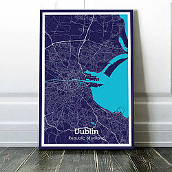 Картина карта міста, улюблене місто - Дублін 60х90см