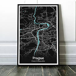 Картина карта міста, улюблене місто - Прага 60х90см