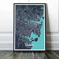 Картина карта города, любимый город - Сидней 60x90см