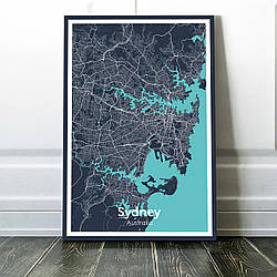Картина карта міста, улюблене місто - Сідней 60х90см
