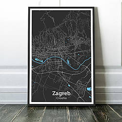 Картина карта міста, улюблене місто - Загреб 60х90см
