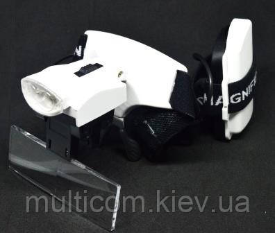 14-03-061. Лупа бінокуляр налобна, 5 змінних лінз, пластик: 1х; 1,5х; 2х; 2,5х; 3,5х, LED підсв., 9892С, фото 1