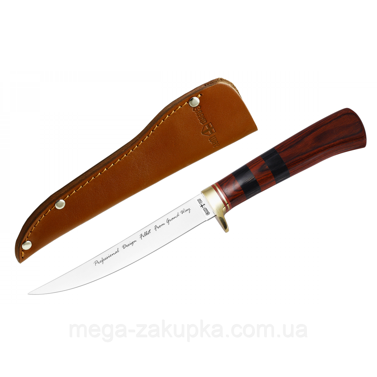 Нож филейный для разделки мяса рыбы и свинины, с кожаным чехлом