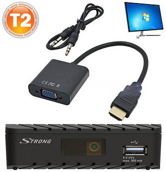 Т2 тюнер Strong + адаптер HDMI to VGA (ТБ на моніторі)