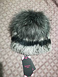 Сіра жіноча шапка з хутра кролика Рекс і помпоном колір 7. Різні кольори, фото 4