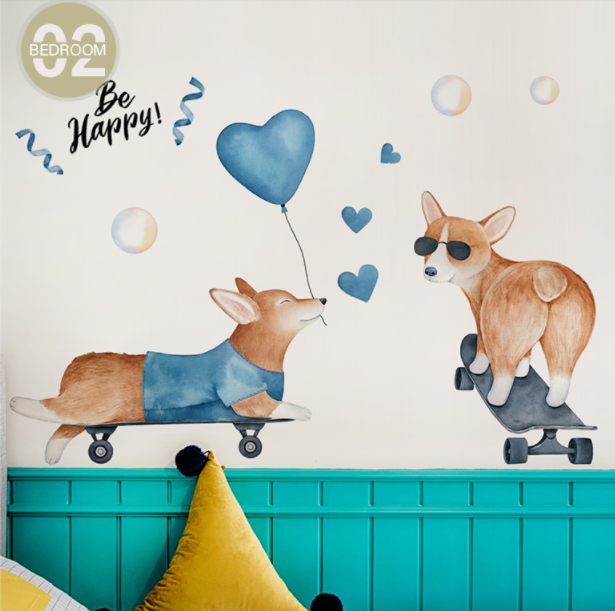 Вінілові наклейки на стіну в дитячий, дитячий садок, у зоомагазин "Be Happy собаки корги" (лист40*60 см)