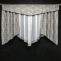 Готовые атласные шторы с тюлю | Шторы 150x270 + тюль 400x270 | Якісні штори з тюлю | Шторы и тюль в цветы |