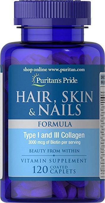 Колаген Puritan's Pride Hair Skin and Nails Formula Type 1 і 3 Collagen 120 tabs
