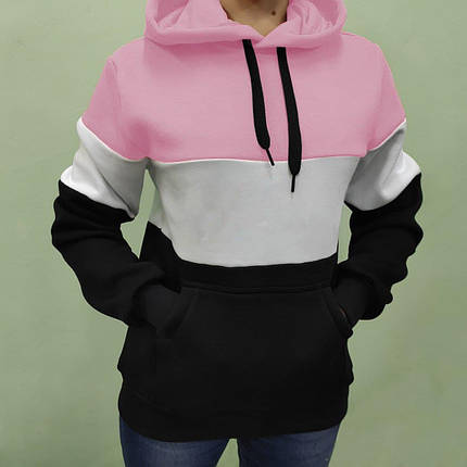 Толстовка жіноча 3-колірна чорний, білий, рожевий, фото 2
