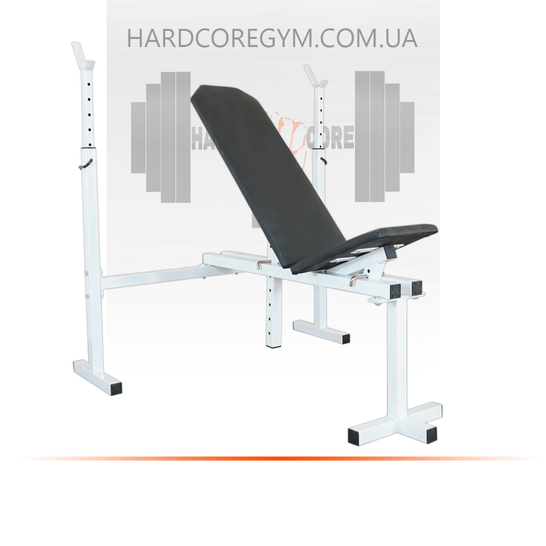 Лавка для жиму регульована, стійки під штангу до 250 кг / Біла, фото 1
