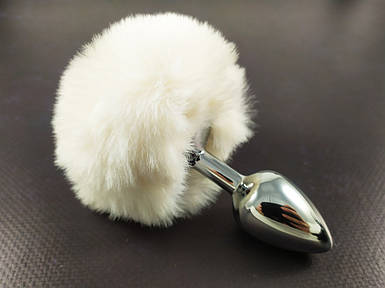 Анальна пробка з пухнастим хвостиком плаг Заячий хвіст Білий