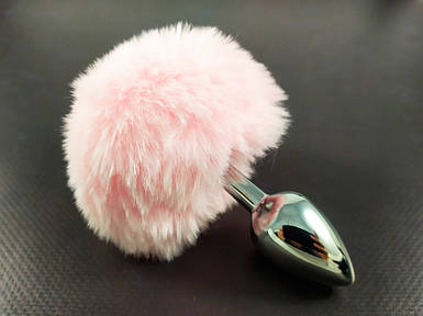 Анальна пробка з пухнастим хвостиком плаг Заячий хвіст Рожевий