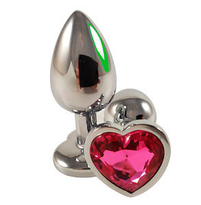 Анальна пробка з кристалом у вигляді серця Металева Малинова